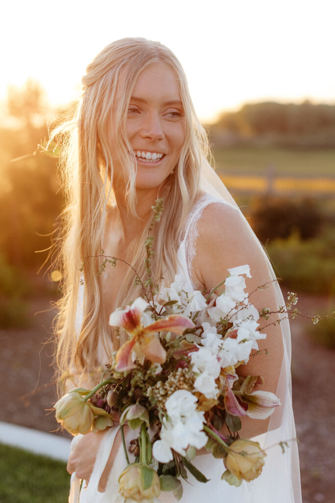 Bride with bouquet at Carter valley ranch wedding 