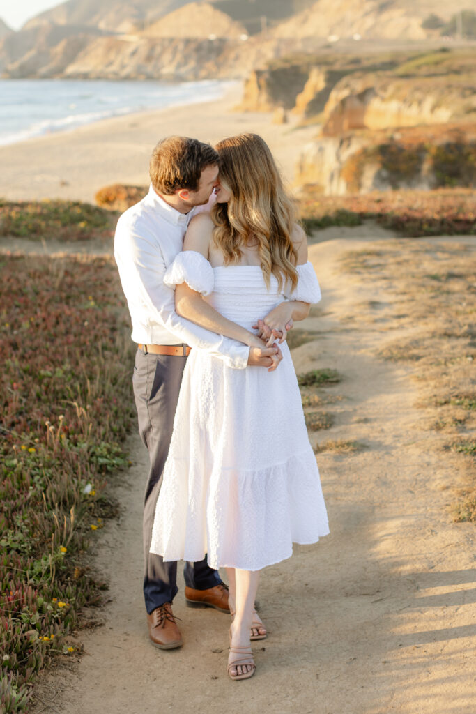 Carmel engagement photos on beach at sunset