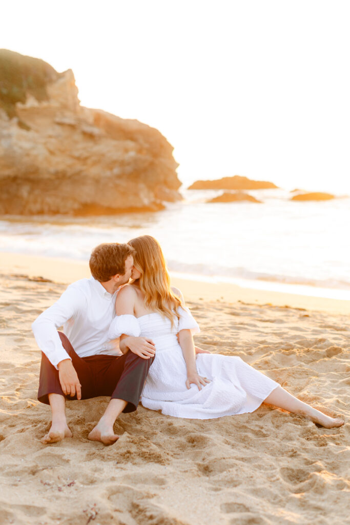 Carmel engagement photos on beach at sunset