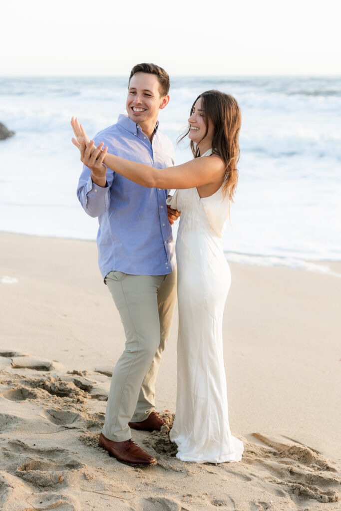 Carmel engagement photos on beach at sunset