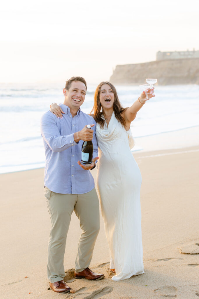 Carmel engagement photos on beach at sunset