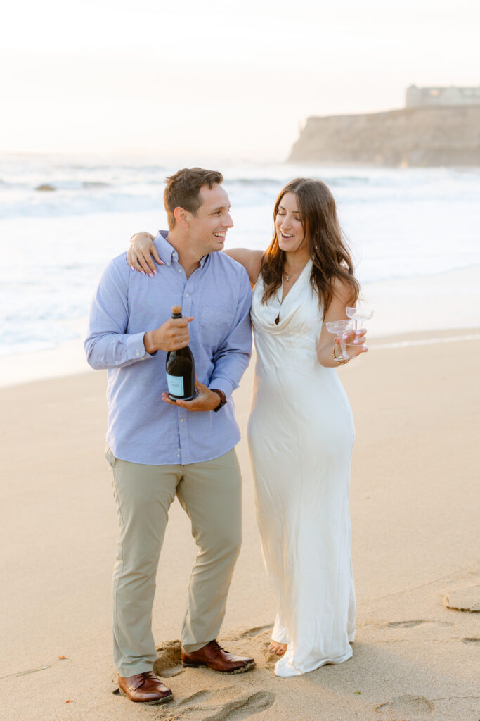 Carmel engagement photos on beach at sunset