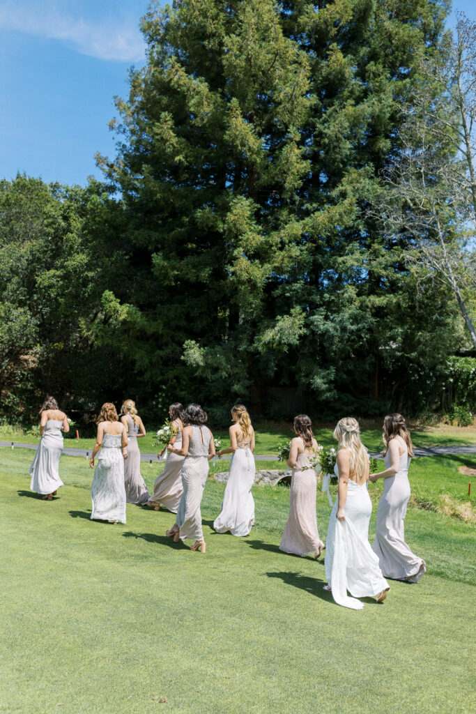 bridesmaid walking on green