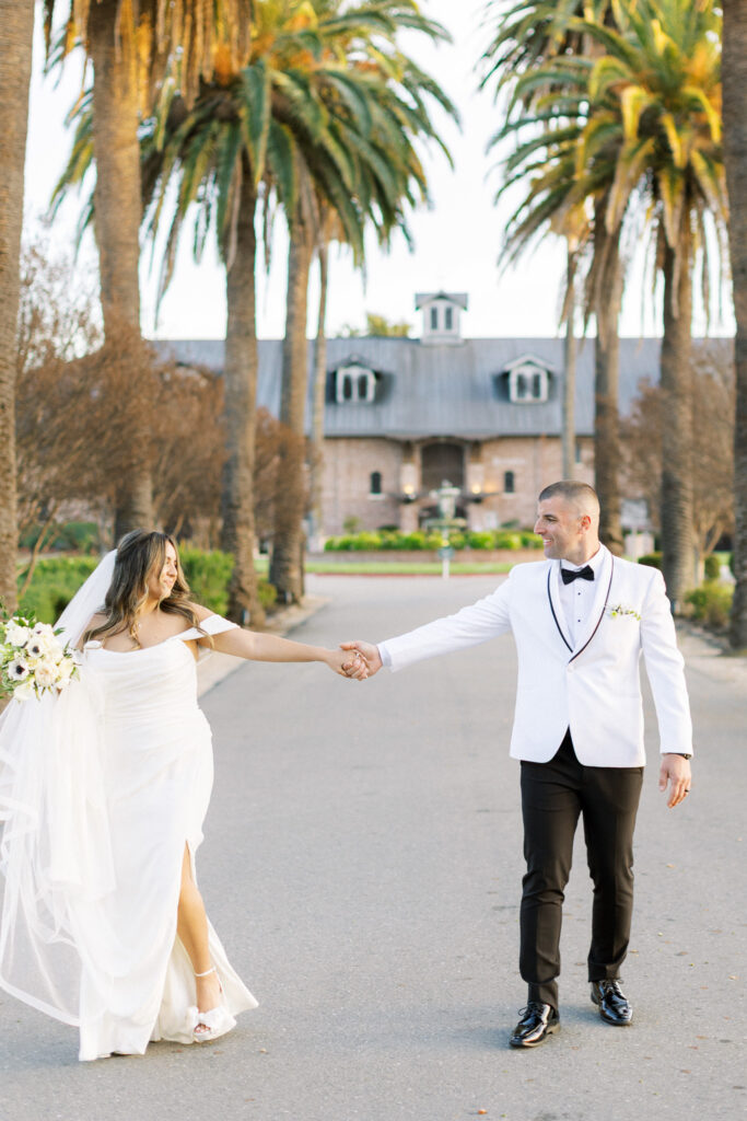 Bride and groom at the Palm Event Center In Livermore, Golden hour photo