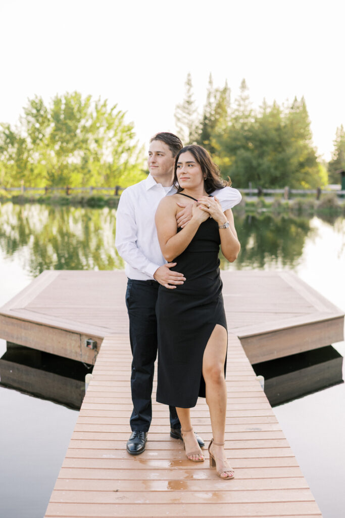 Black dress engagement session outdoors | Sacramento engagement session locations