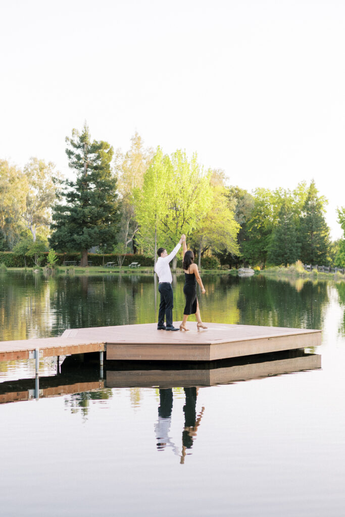 Black dress engagement session outdoors | Sacramento engagement session locations