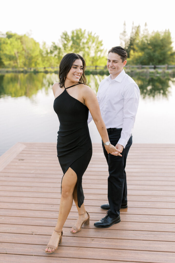 Black dress engagement session outdoors | Sacramento engagement session locations