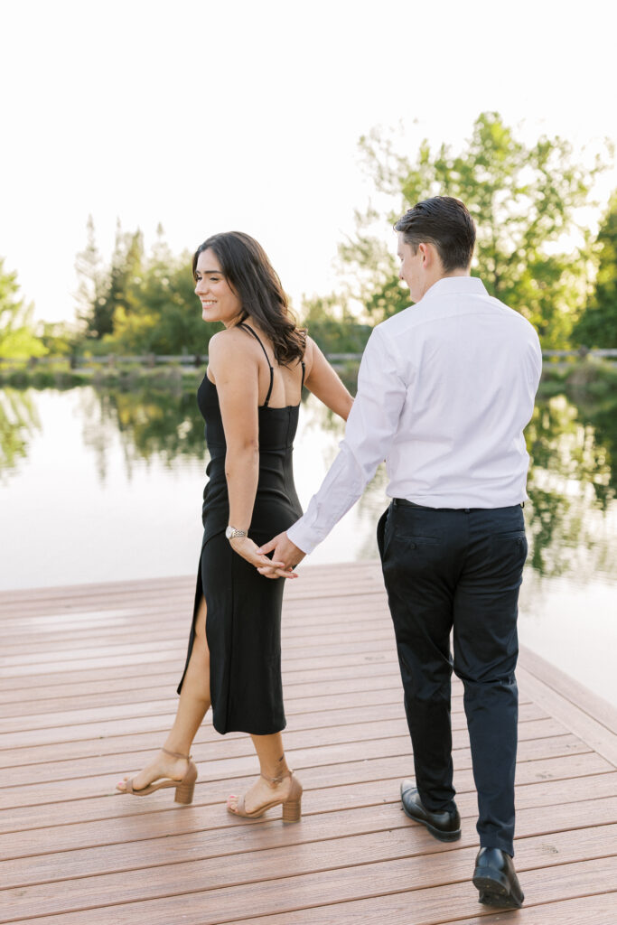 Black dress engagement session outdoors | Sacramento engagement session locations