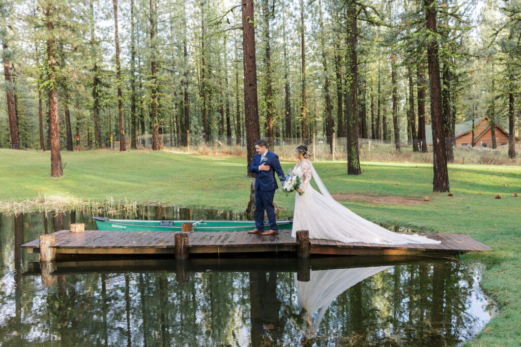 Chalet View Lodge Pond with Bride and Groom
