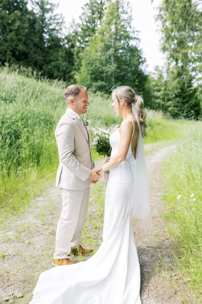 Sandpoint Idaho Wedding at Schweitzer  Mountain resort | Bride and groom first look