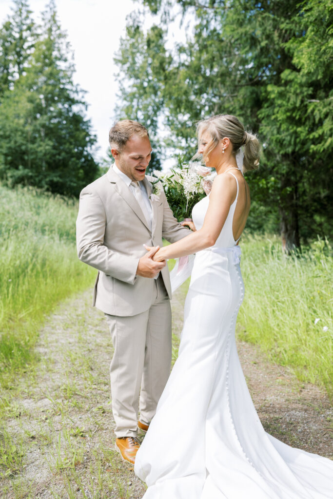 Sandpoint Idaho Wedding at Schweitzer  Mountain resort | Bride and groom first look