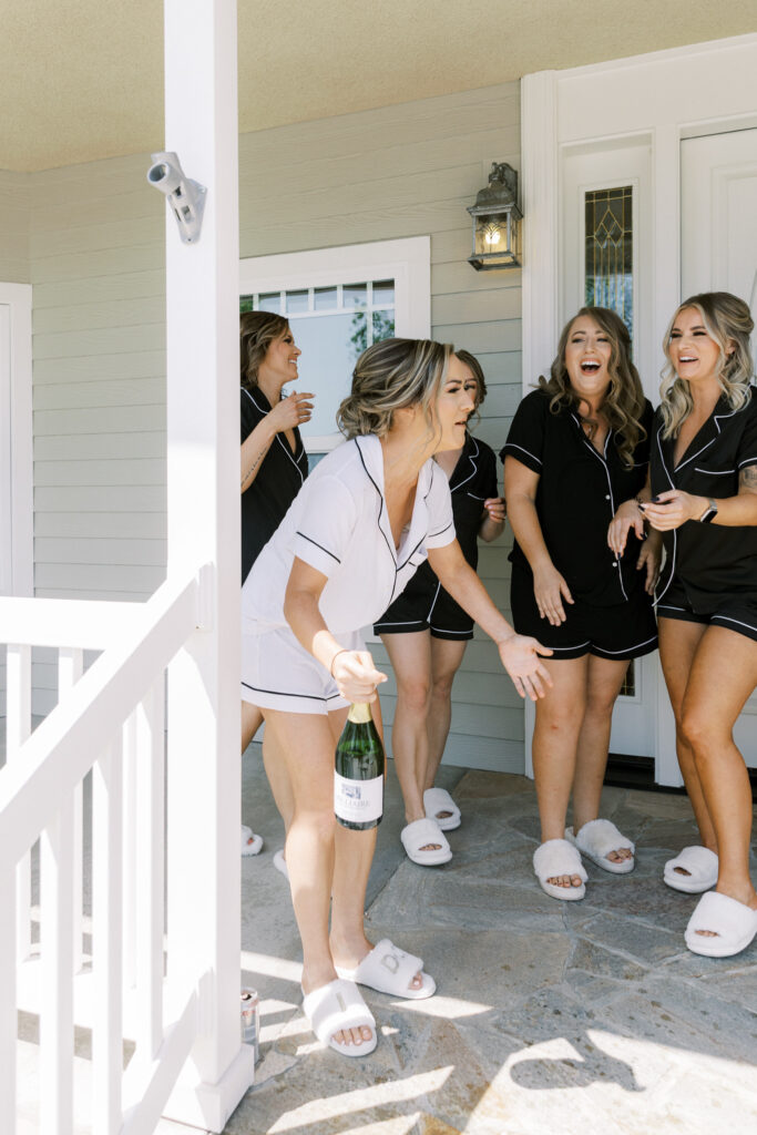 Central Valley Estate wedding wedding bride with champagne