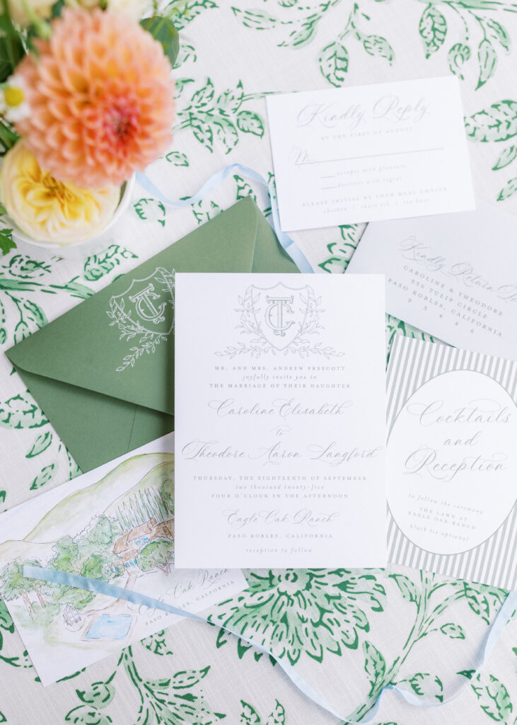 Flat lay Photos of Luxury invitation suite Eagle Oak Ranch Luxury Paso Robles Wedding Venue