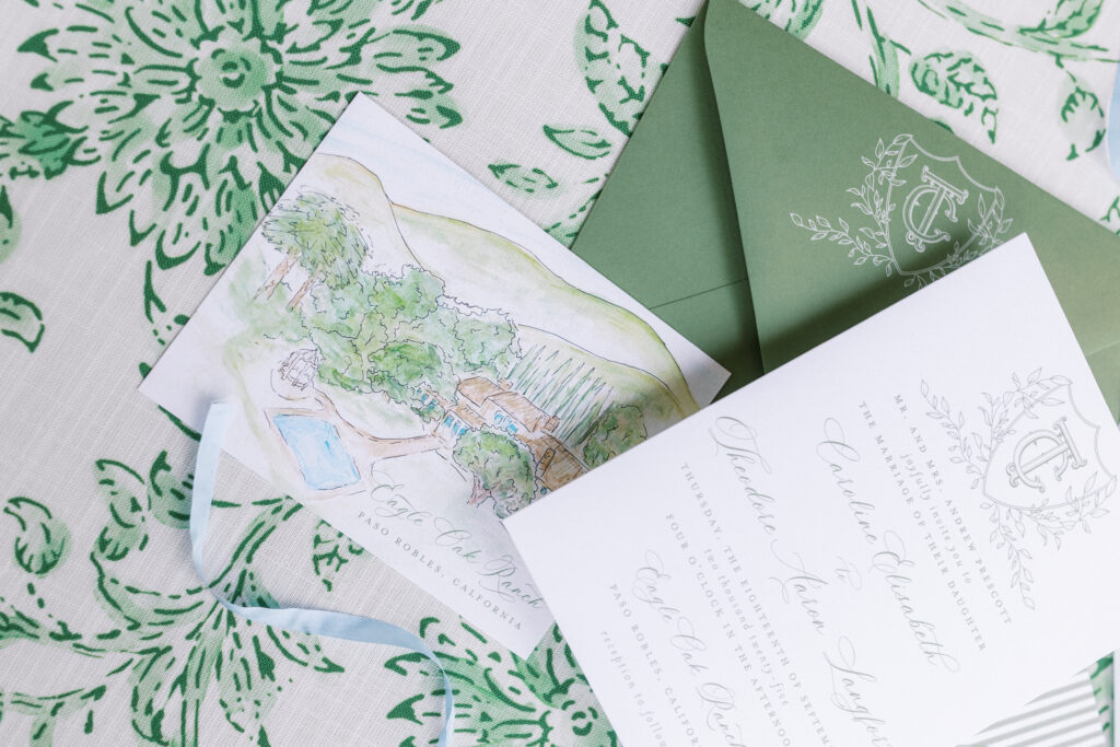 Flat lay Photos of Luxury invitation suite Eagle Oak Ranch Luxury Paso Robles Wedding Venue