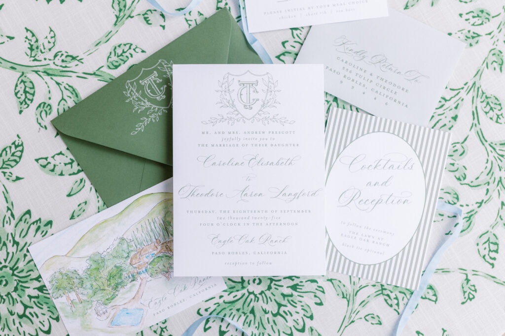 Flat lay Photos of Luxury invitation suite Eagle Oak Ranch Luxury Paso Robles Wedding Venue