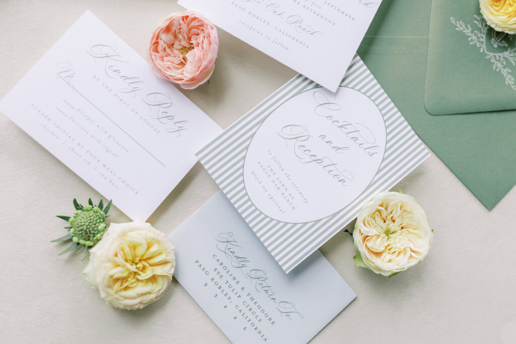 Flat lay Photos of Luxury invitation suite Eagle Oak Ranch Luxury Paso Robles Wedding Venue