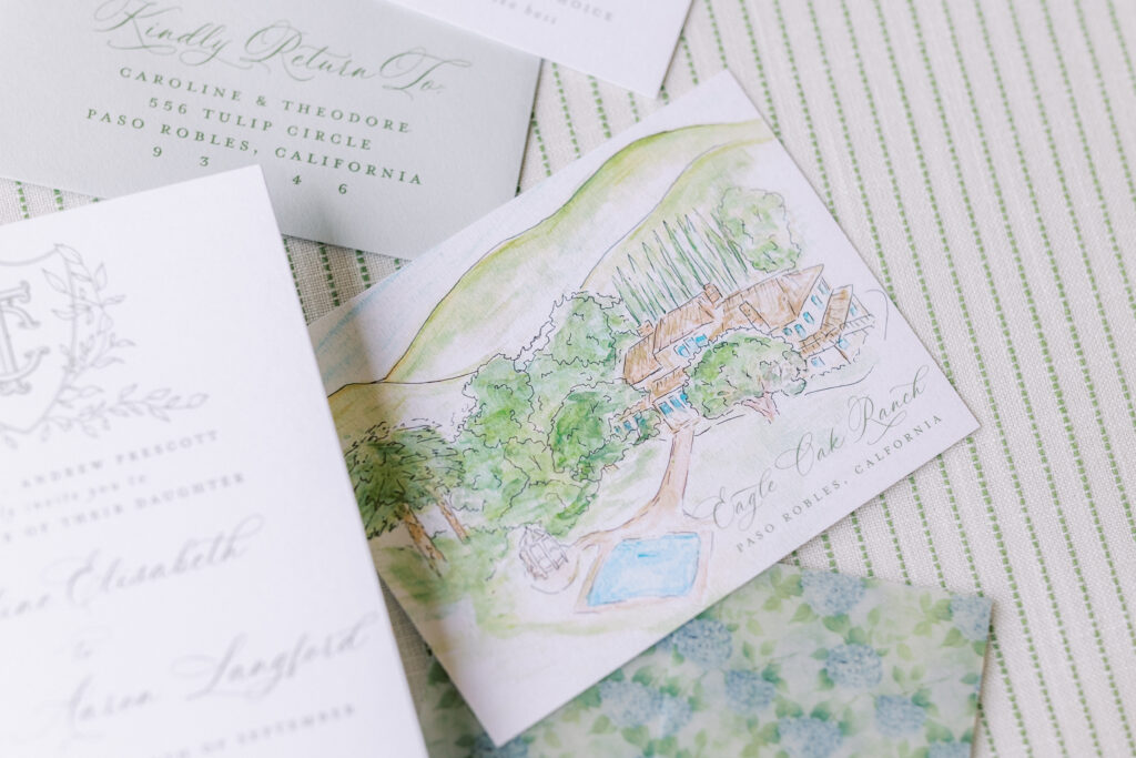 Flat lay Photos of Luxury invitation suite Eagle Oak Ranch Luxury Paso Robles Wedding Venue