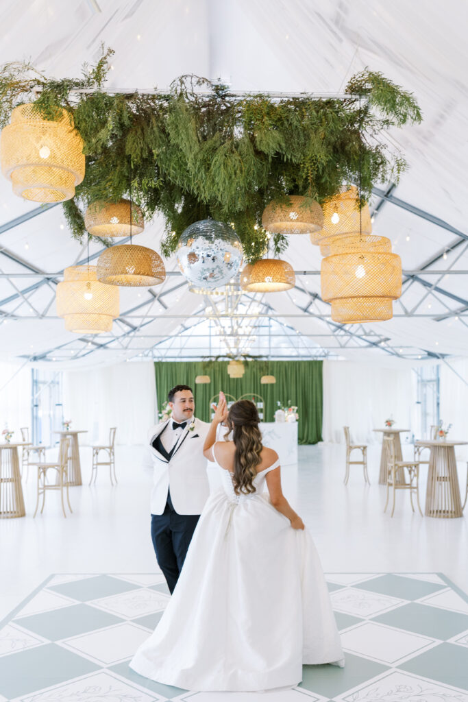 Luxury reception dancefloor with florals at Eagle Oak Ranch Paso Robles wedding venue