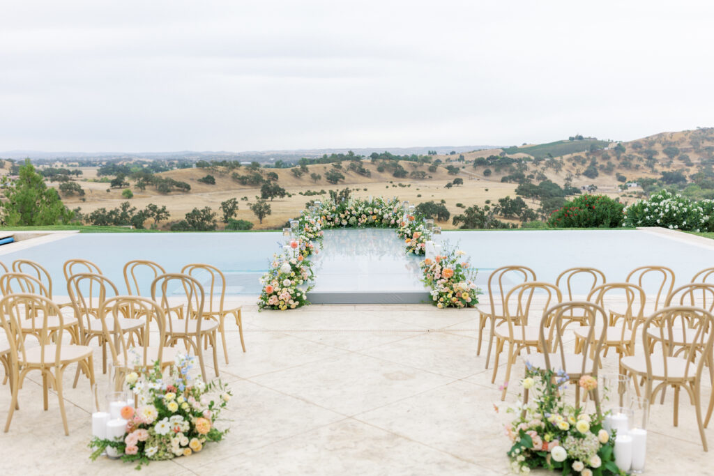 Outdoor ceremony at Eagle Oak Ranch with vineyard views in Paso Robles