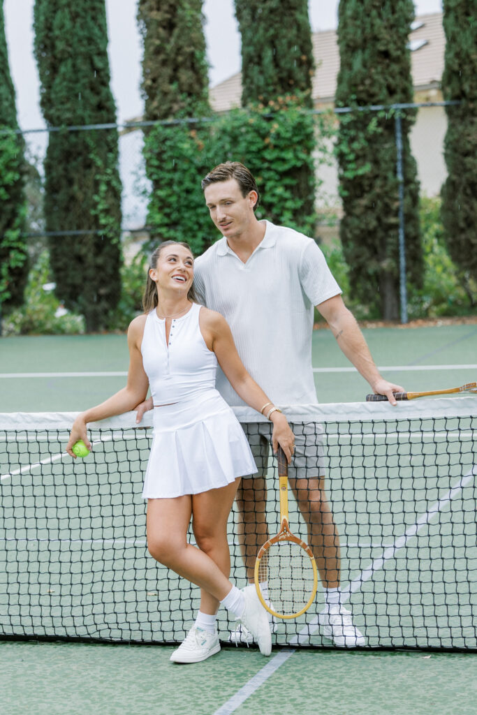 Paso Robles engagement session with couple playing tennis at Eagle Oak Ranch