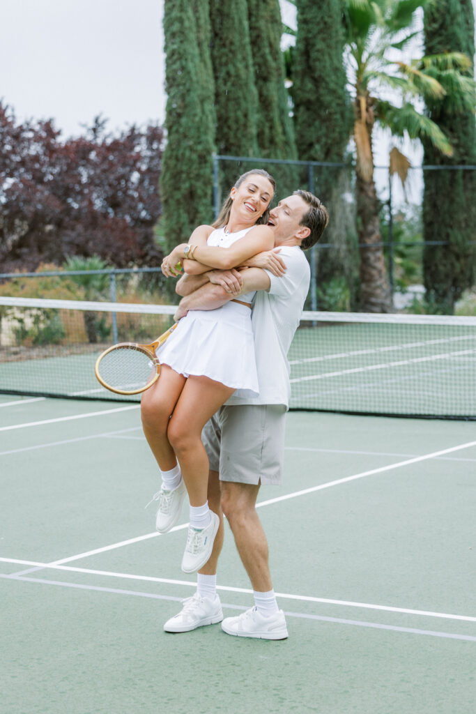Central California wedding photographer captures unique tennis engagement session at Eagle Oak Ranch