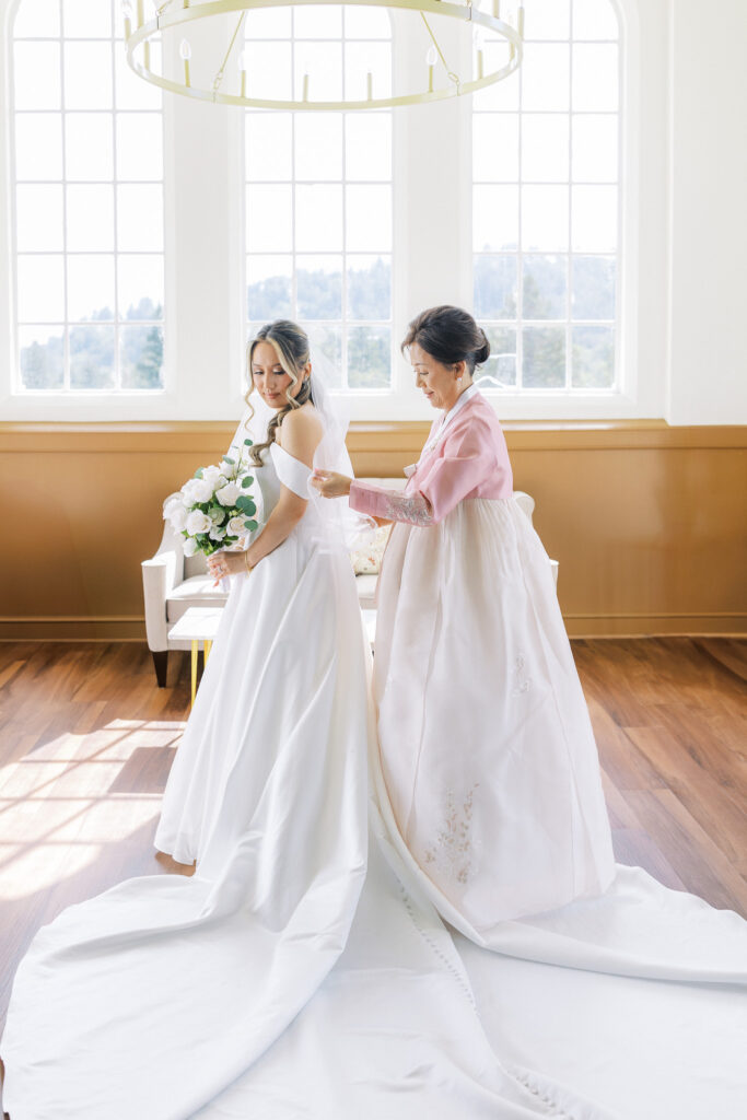 European-style architecture backdrop at University Redlands Marin wedding venue in Marin County