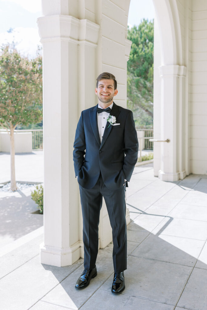 Classic bridal portrait featuring A-line gown and bow veil by Marin wedding photographer Shannon Bryn Photo
