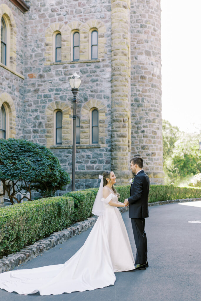 Classic bridal portrait featuring A-line gown and bow veil by Marin wedding photographer Shannon Bryn Photo
