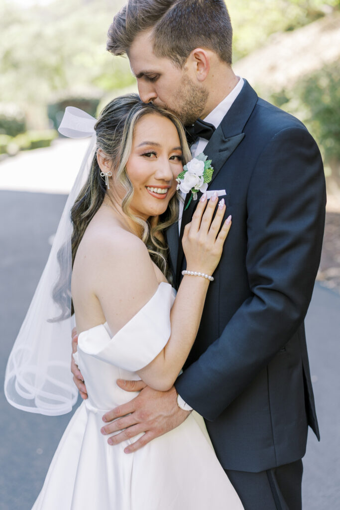 Classic bridal portrait featuring A-line gown and bow veil by Marin wedding photographer Shannon Bryn Photo
