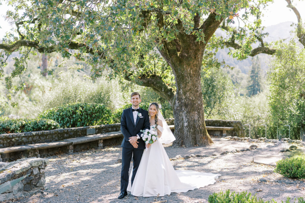 Classic bridal portrait featuring A-line gown and bow veil by Marin wedding photographer Shannon Bryn Photo
