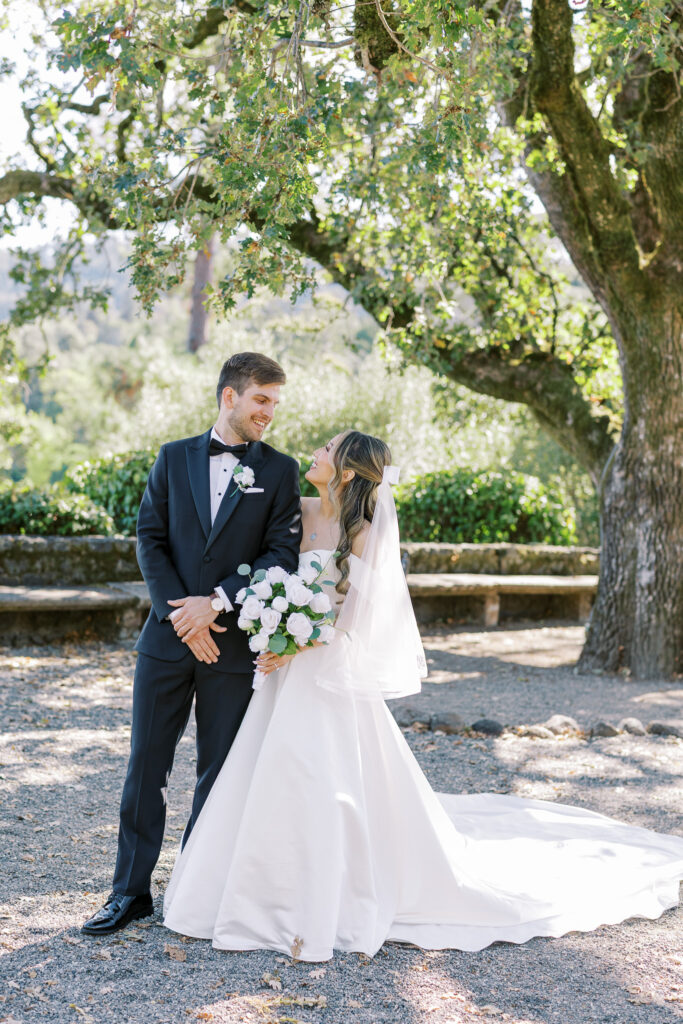 Classic bridal portrait featuring A-line gown and bow veil by Marin wedding photographer Shannon Bryn Photo
