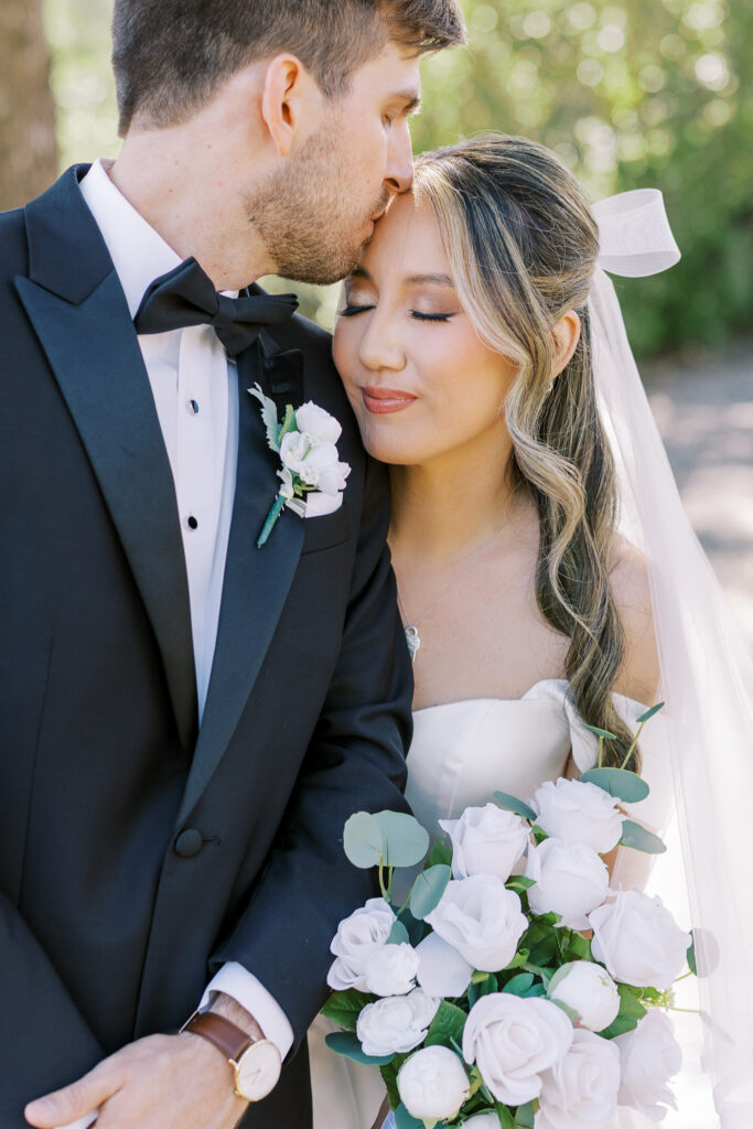 Classic bridal portrait featuring A-line gown and bow veil by Marin wedding photographer Shannon Bryn Photo

