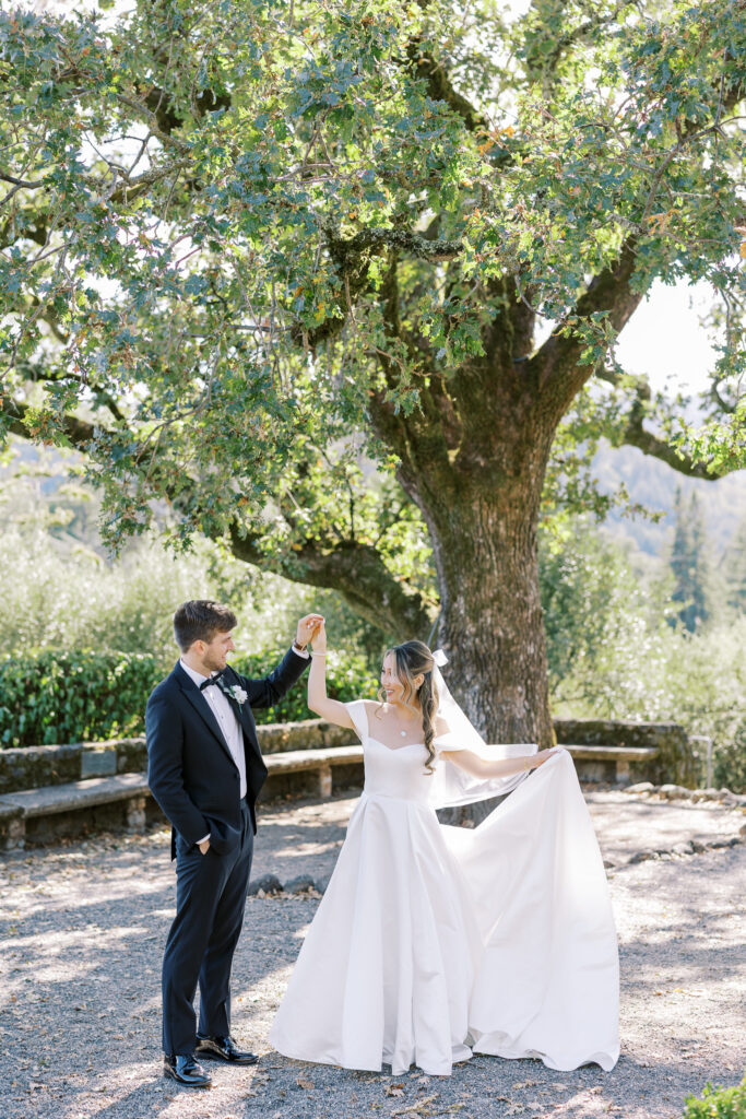 Classic bridal portrait featuring A-line gown and bow veil by Marin wedding photographer Shannon Bryn Photo
