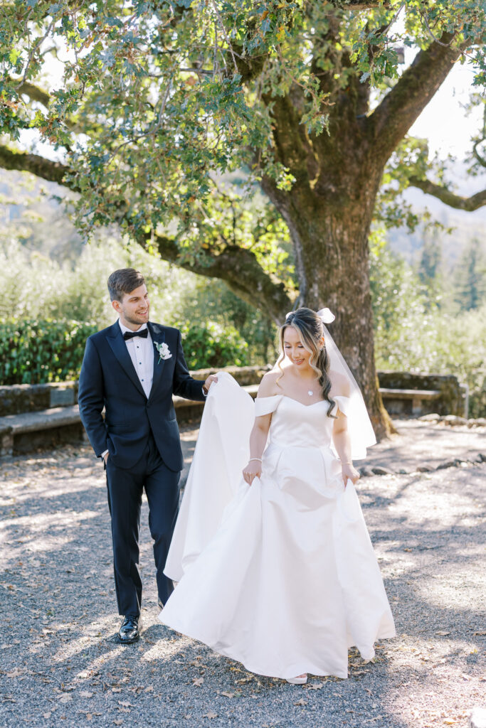 Classic bridal portrait featuring A-line gown and bow veil by Marin wedding photographer Shannon Bryn Photo
