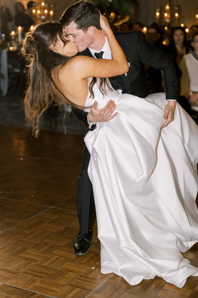 Reception Dip and kiss at Vianasa Winery Sonoma CA Luxury wedding photography