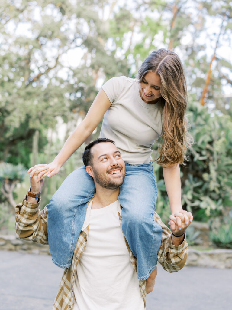 Couple laughing together among the cacti in Sacramento’s Desert Garden