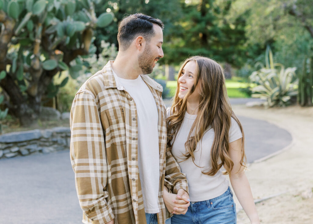 Couple laughing together among the cacti in Sacramento’s Desert Garden