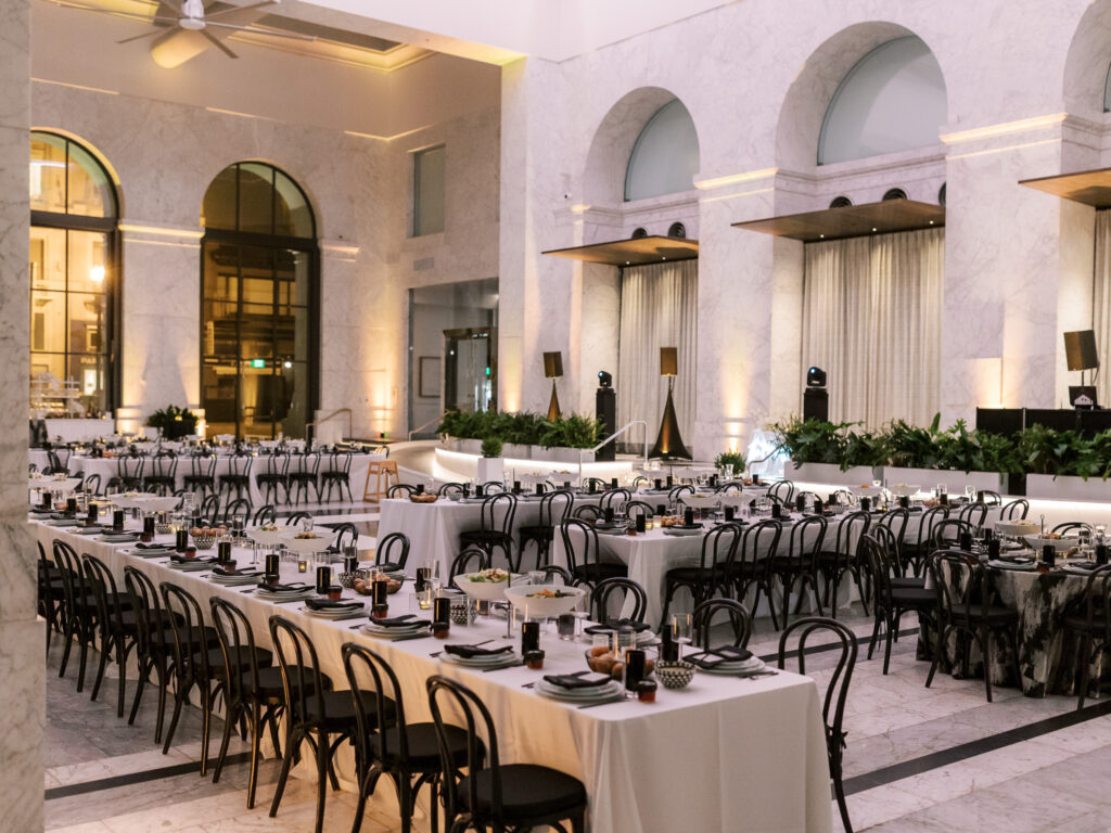 Luxury wedding reception décor at the Conservatory at One Sansome in San Francisco
