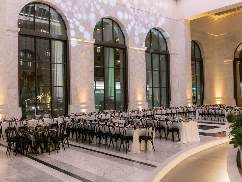Luxury wedding reception décor at the Conservatory at One Sansome in San Francisco