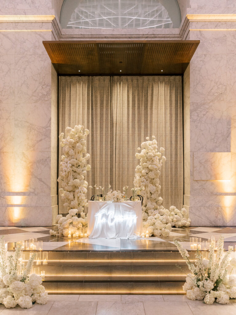 Luxury wedding reception décor at the Conservatory at One Sansome in San Francisco