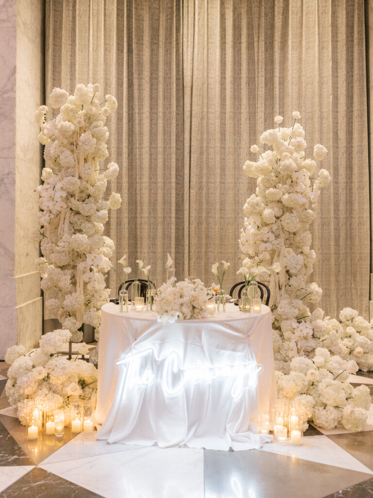 Luxury wedding reception décor at the Conservatory at One Sansome in San Francisco