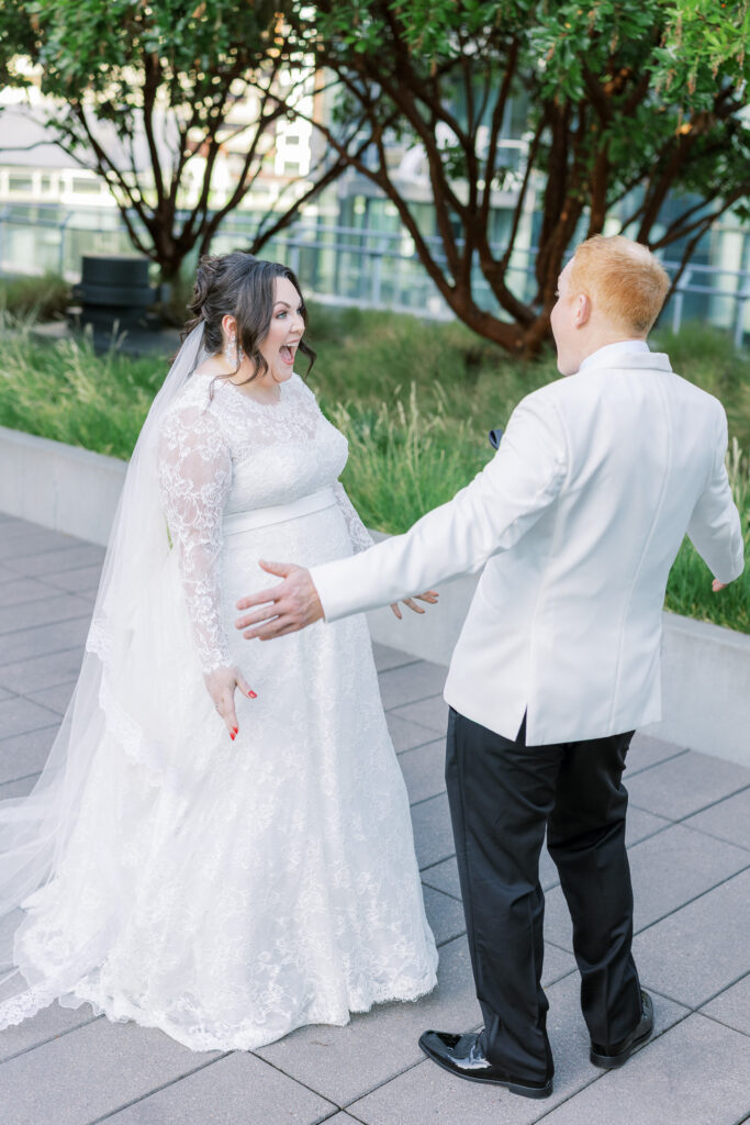 Couple sharing first-look moment captured by a luxury SF wedding photographer