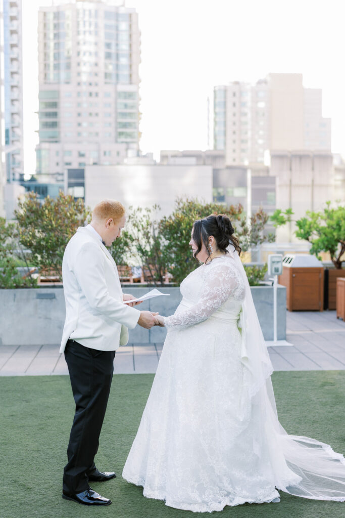 Couple sharing first-look moment captured by a luxury SF wedding photographer