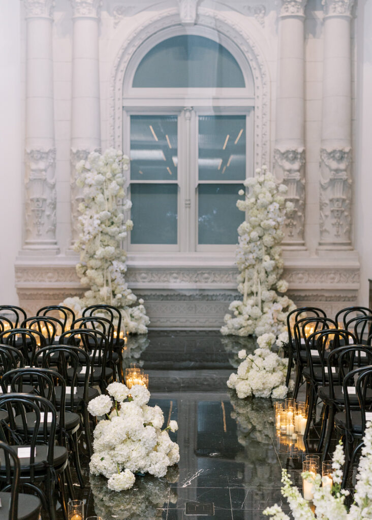 Luxury wedding reception décor at the Conservatory at One Sansome in San Francisco