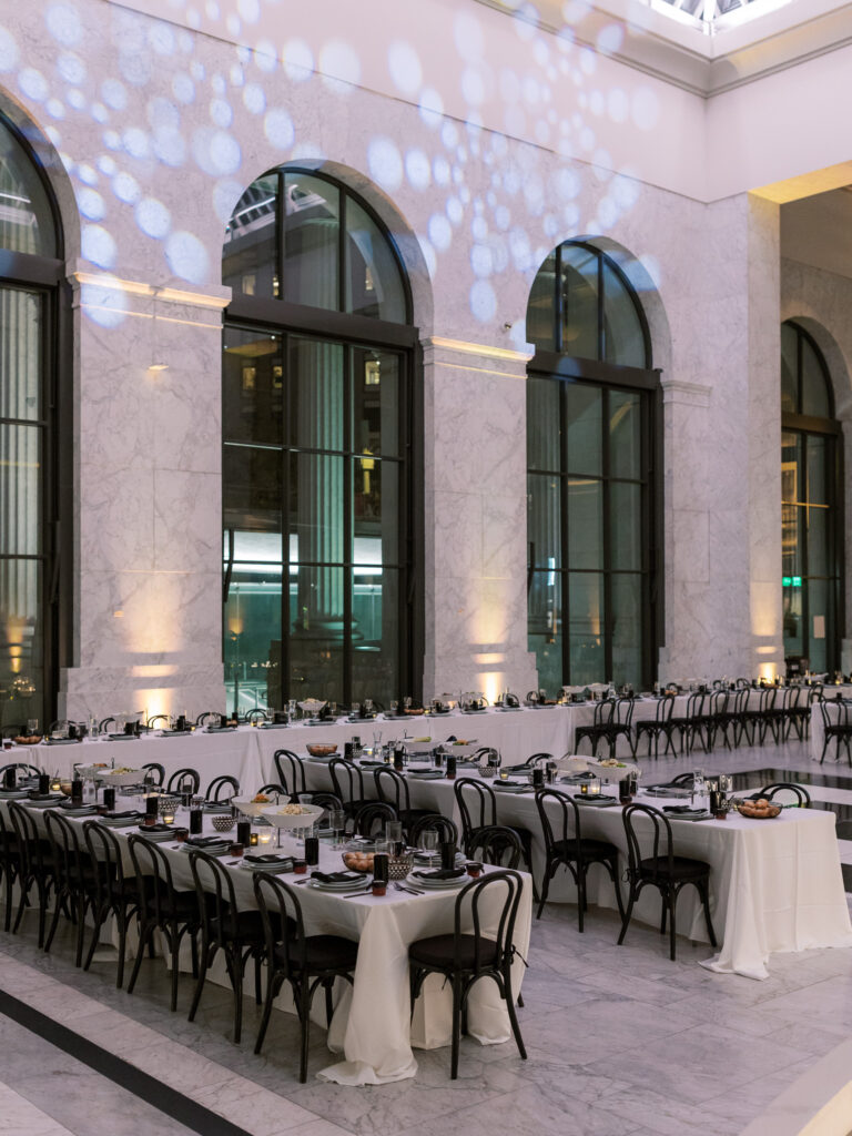 Luxury wedding reception décor at the Conservatory at One Sansome in San Francisco