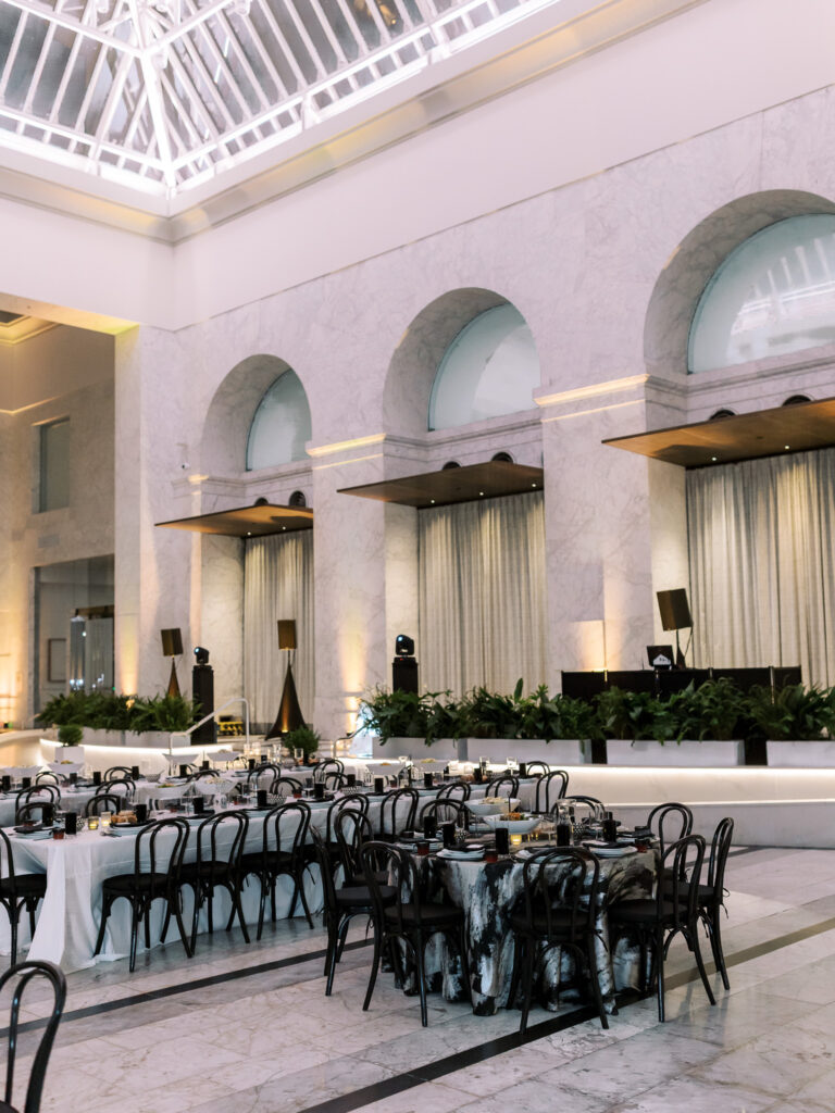Luxury wedding reception décor at the Conservatory at One Sansome in San Francisco