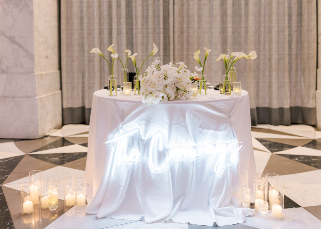 Luxury wedding reception décor at the Conservatory at One Sansome in San Francisco