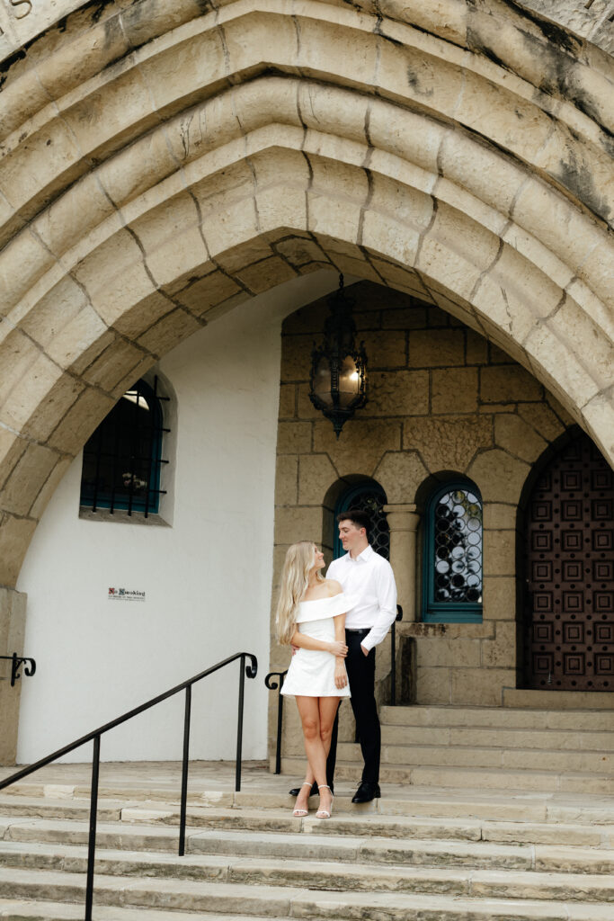 Bride and groom portraits under the archways of the Santa Barbara Courthouse