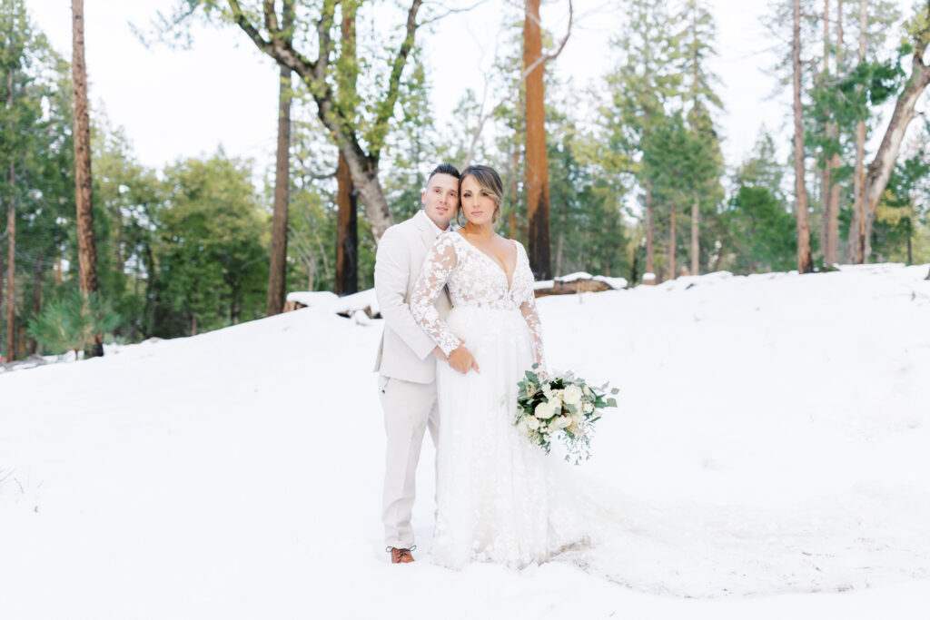 Bridal Portraits in the forrest at Evergreen Lodge yosemite wedding venue