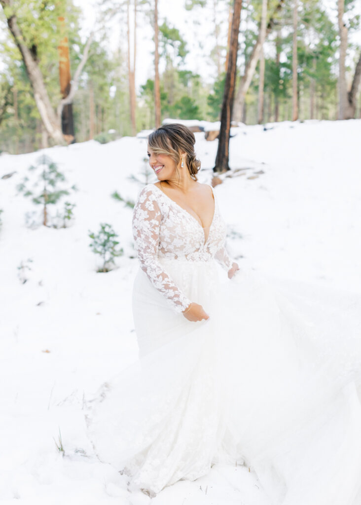 Bridal Portraits in the forrest at Evergreen Lodge yosemite wedding venue